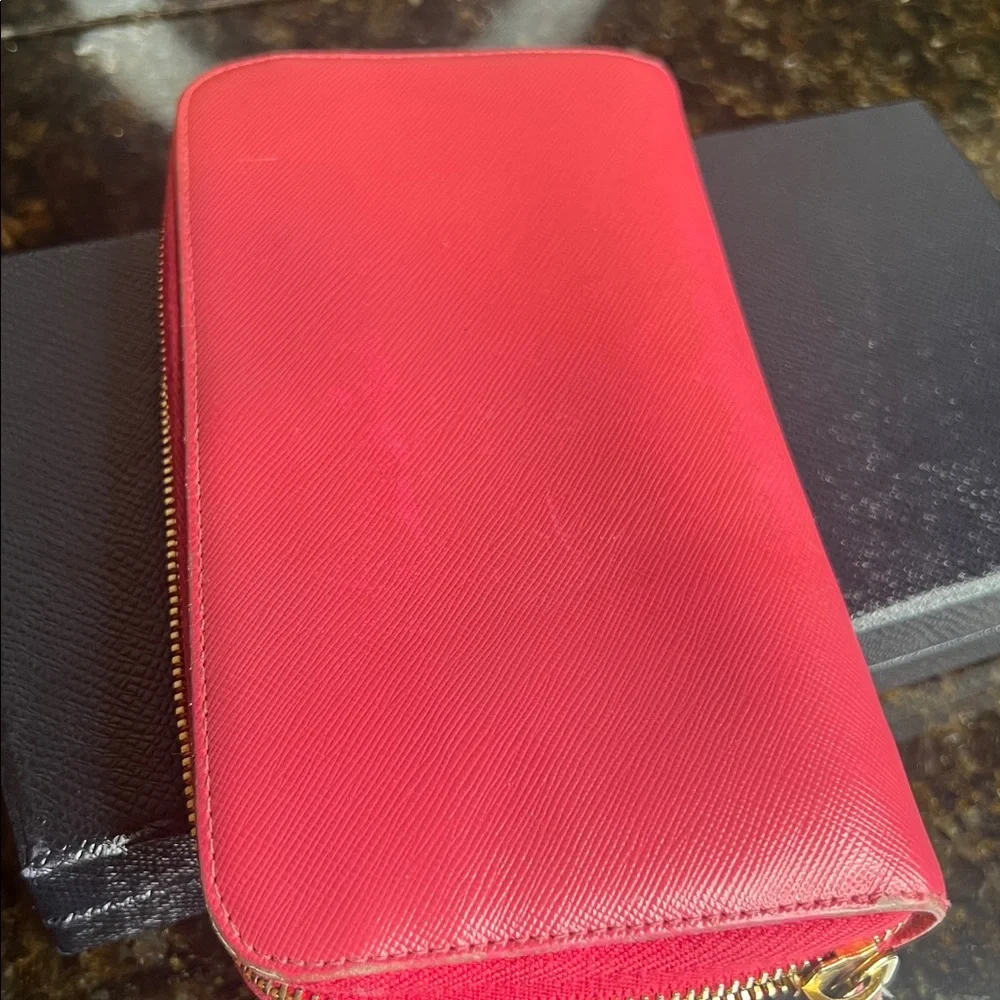 Prada Saffiano Bow Leather Zip Wallet